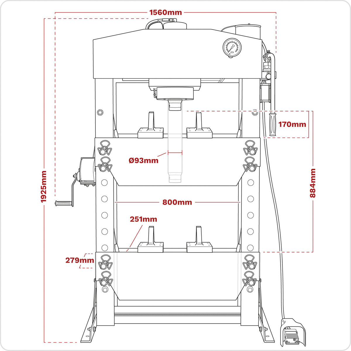 Premier Heavy-Duty Air/Hydraulic Floor Type Press with Foot Pedal 75 Tonne YK759FAH