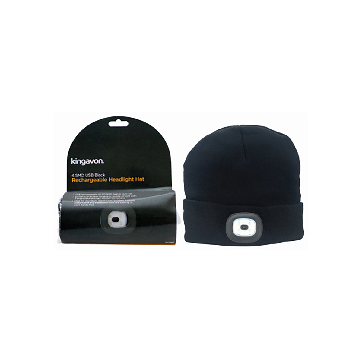 4 SMD USB Rechargeable Headlight Beanie Hat - Black