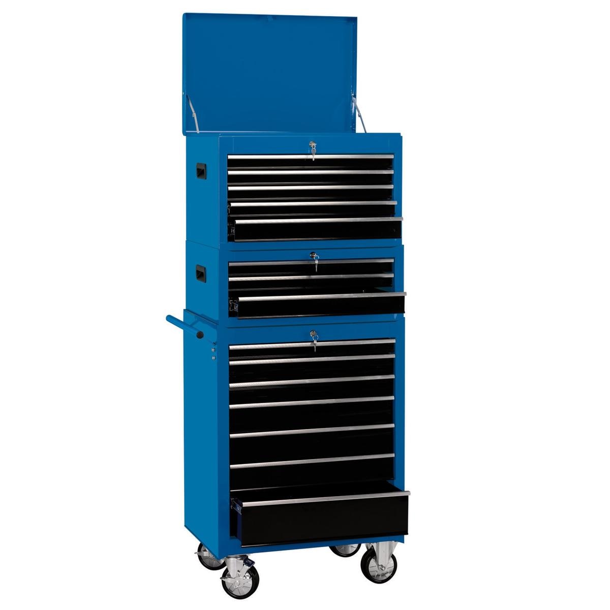 Draper Expert Combination Roller Cabinet and Tool Chest, 15 Drawer, 26", Blue - Image 1