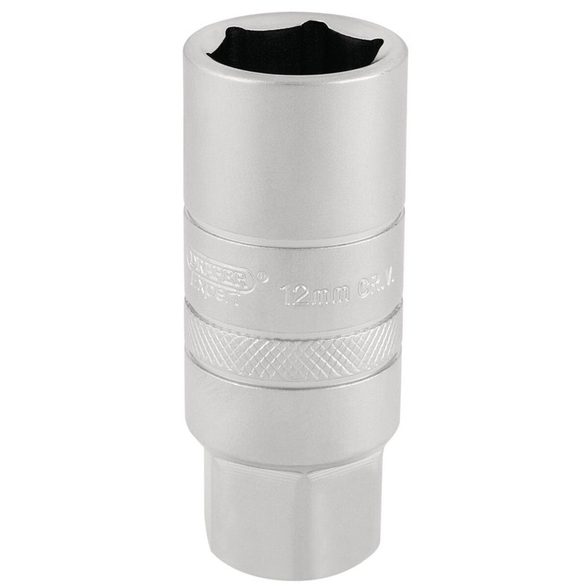 Draper 12mm Thread 6 Point Satin Chrome Spark Plug Socket, 3/8" Sq. Dr., 18mm