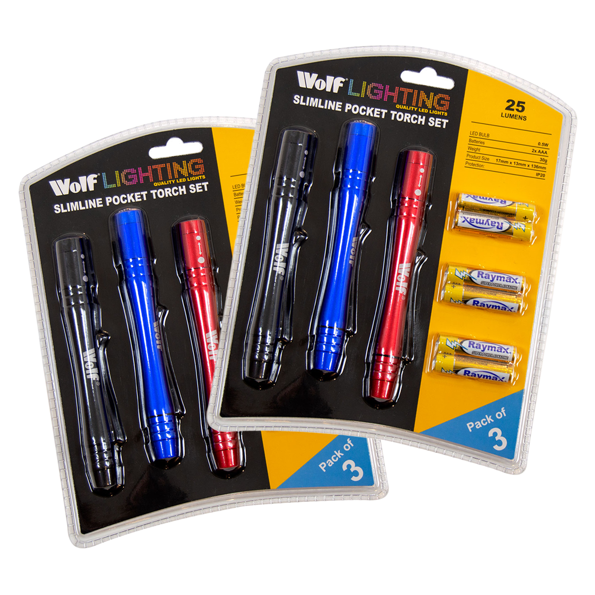 Wolf Slimline 3pc Pocket LED Torch Set (TWIN BUNDLE)