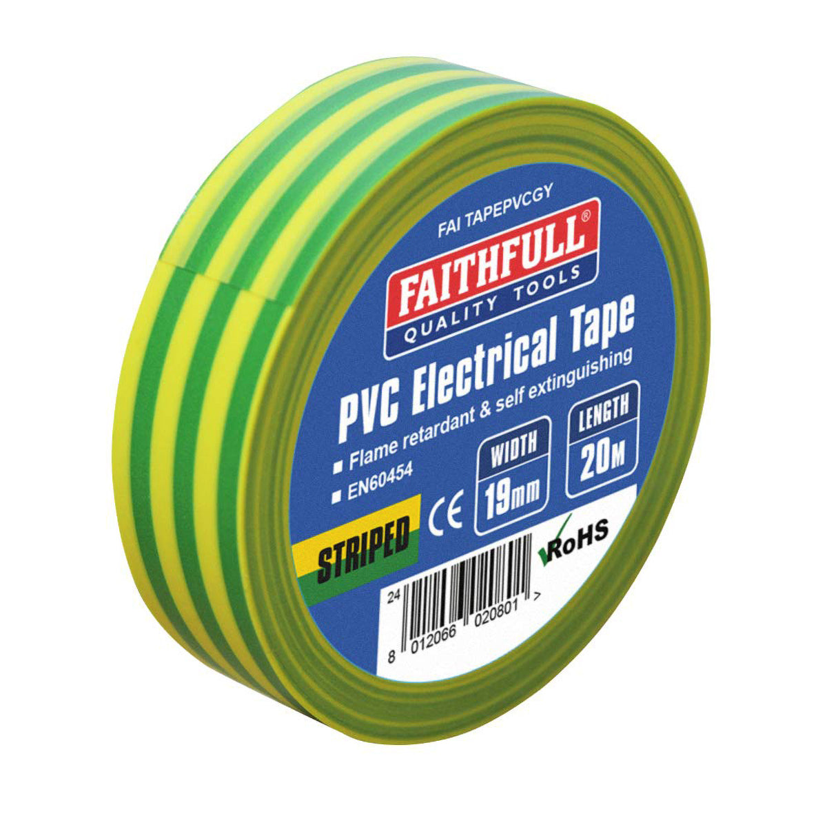Faithfull PVC Electrical Tape Green / Yellow 19mm x 20m - FAITAPEPVCGY