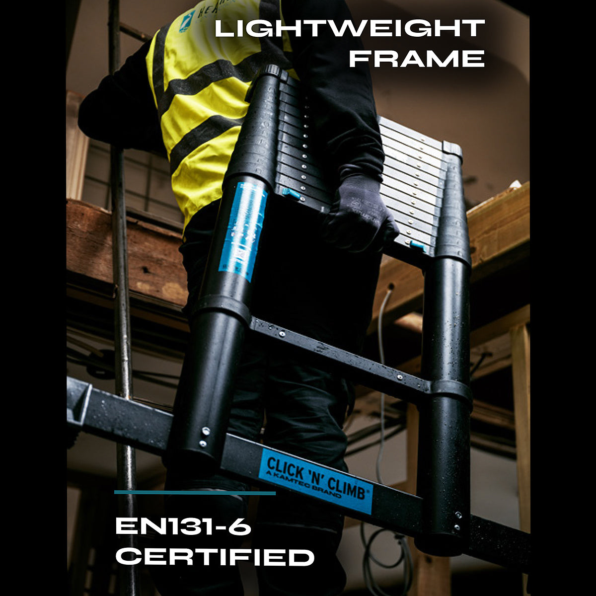 KAMTEC 3.8m Black Telescopic Ladder KTL40003