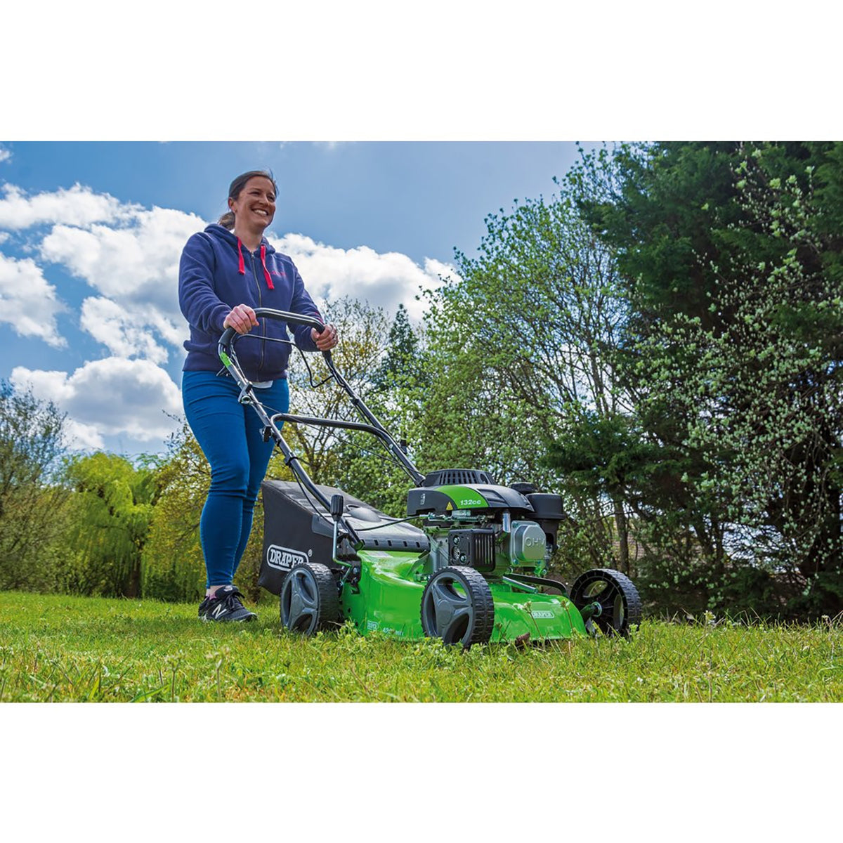 Draper Steel Deck Petrol Lawn Mower, 410mm, 132cc/3.3HP 08671