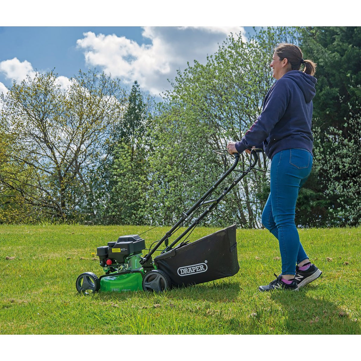 Draper Steel Deck Petrol Lawn Mower, 410mm, 132cc/3.3HP 08671