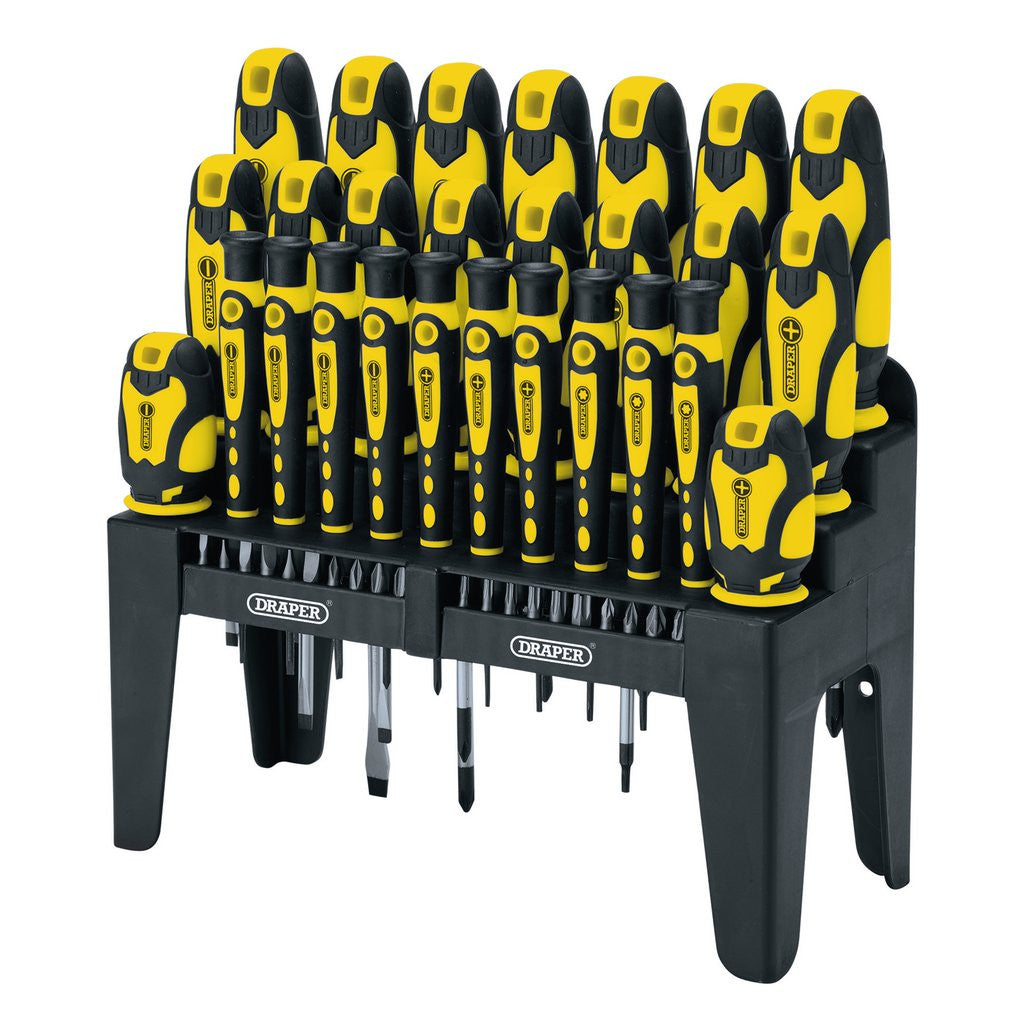 Draper Soft Grip Screwdriver and Bit Set, Yellow 16824