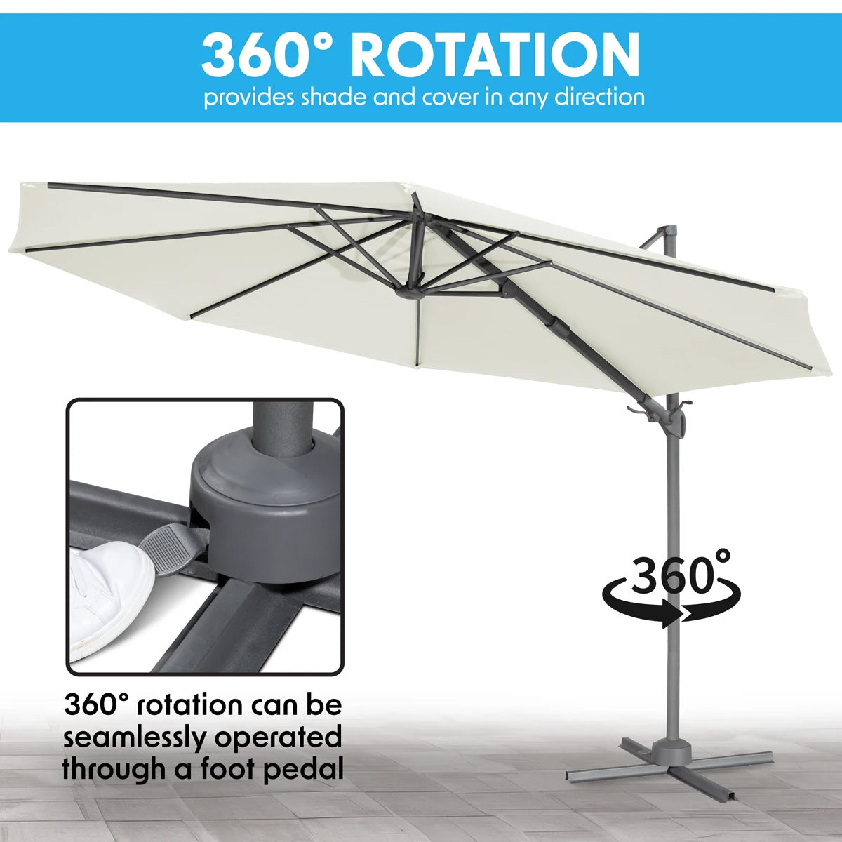 Dellonda Cantilever Parasol with 360° Rotation, Tilt & Cover 3m - Cream DG268