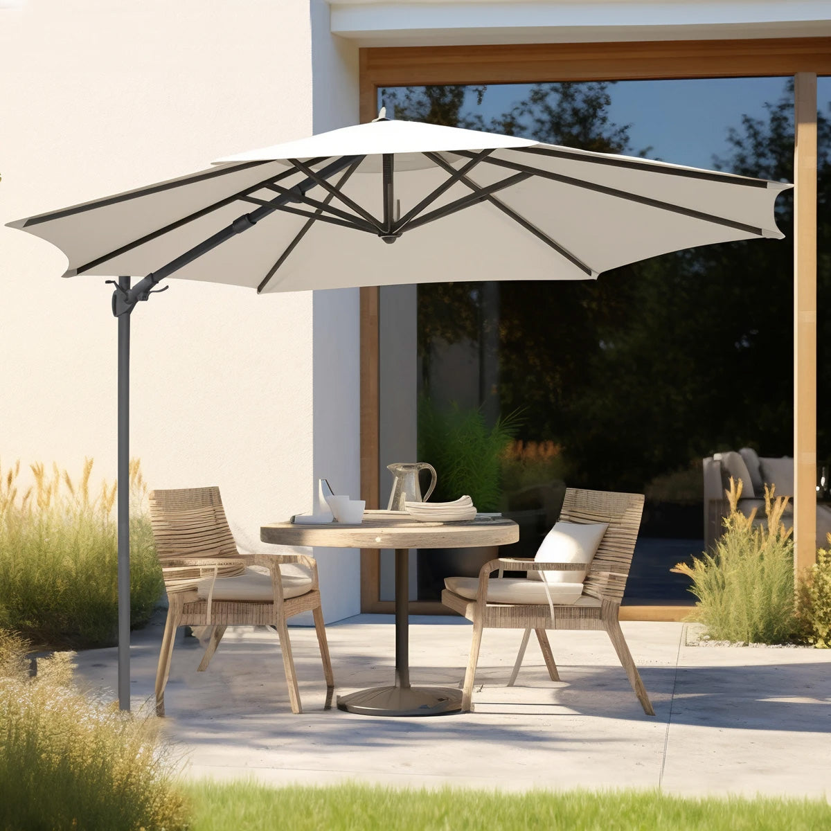Dellonda Cantilever Parasol with 360° Rotation, Tilt & Cover 3m - Cream DG268