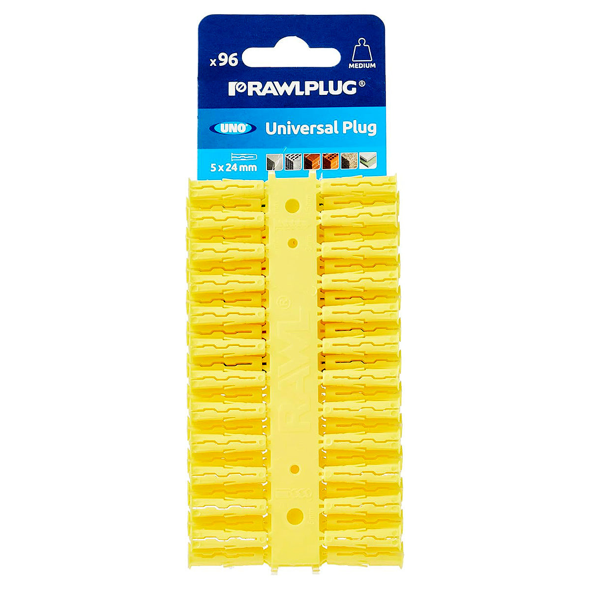 Rawlplug Yellow UNO Plugs 5 x 24mm (Card 96) RAW68500