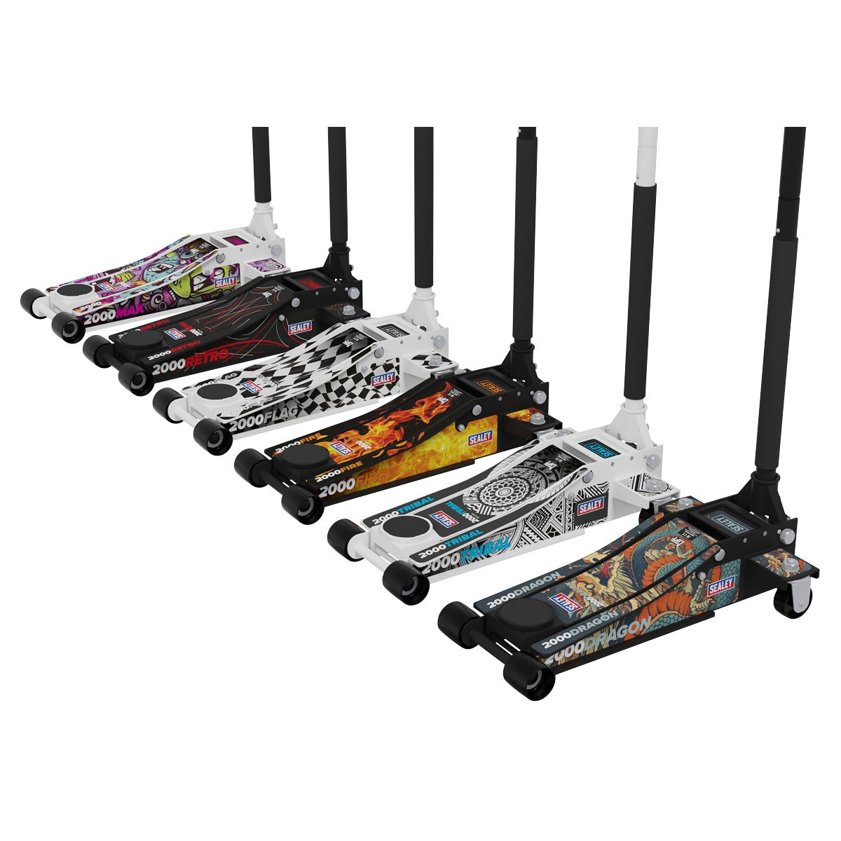 Sealey Low Profile Custom Design Trolley Jack with Rocket Lift 2 Tonne - Black 2000CB