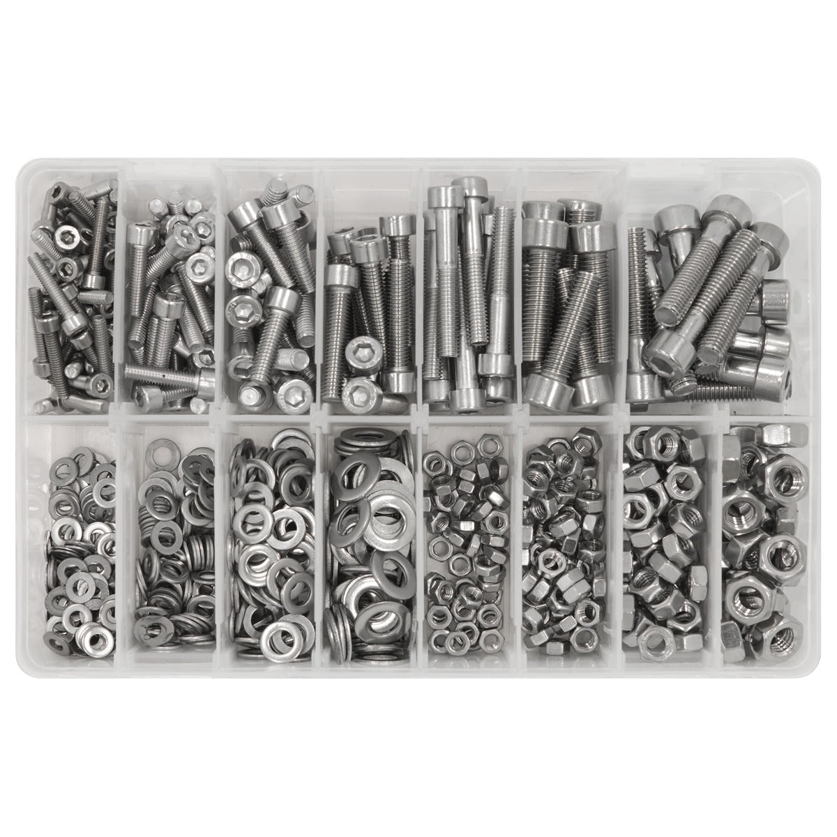Sealey Stainless Steel Hex Socket Bolt, Washer & Nut Assortment 710pcs AB0710SS