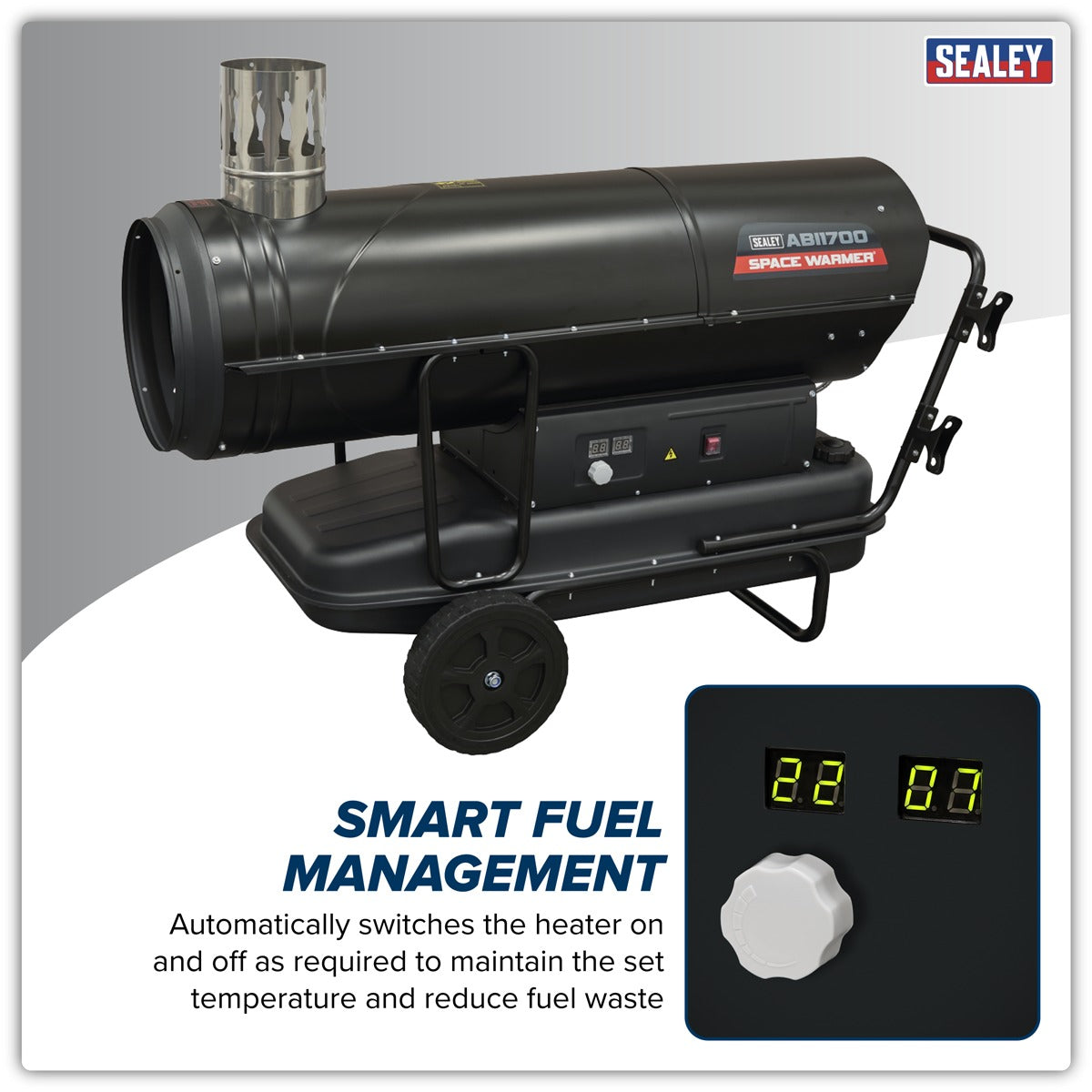 Sealey Space Warmer Indirect Kerosene/Diesel Heater with Wheels 170,000Btu/hr ABI1700