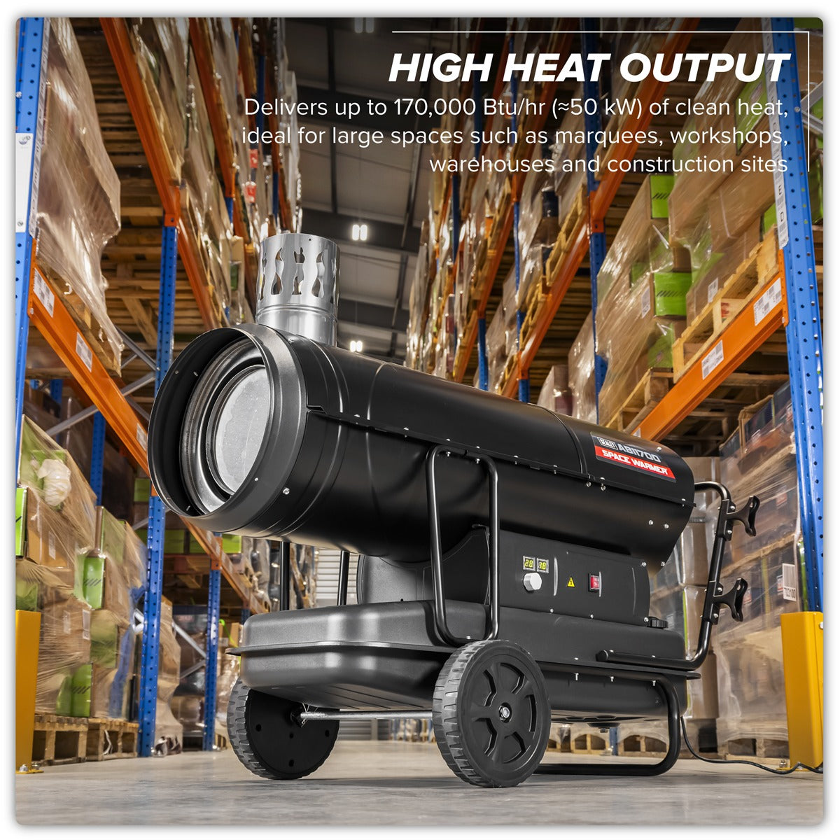 Sealey Space Warmer Indirect Kerosene/Diesel Heater with Wheels 170,000Btu/hr ABI1700
