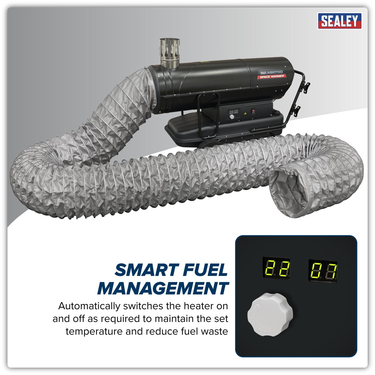 Sealey Space Warmer Indirect Kerosene/Diesel Heater 170,000Btu/hr with 5M Ducting ABI1700COMBO