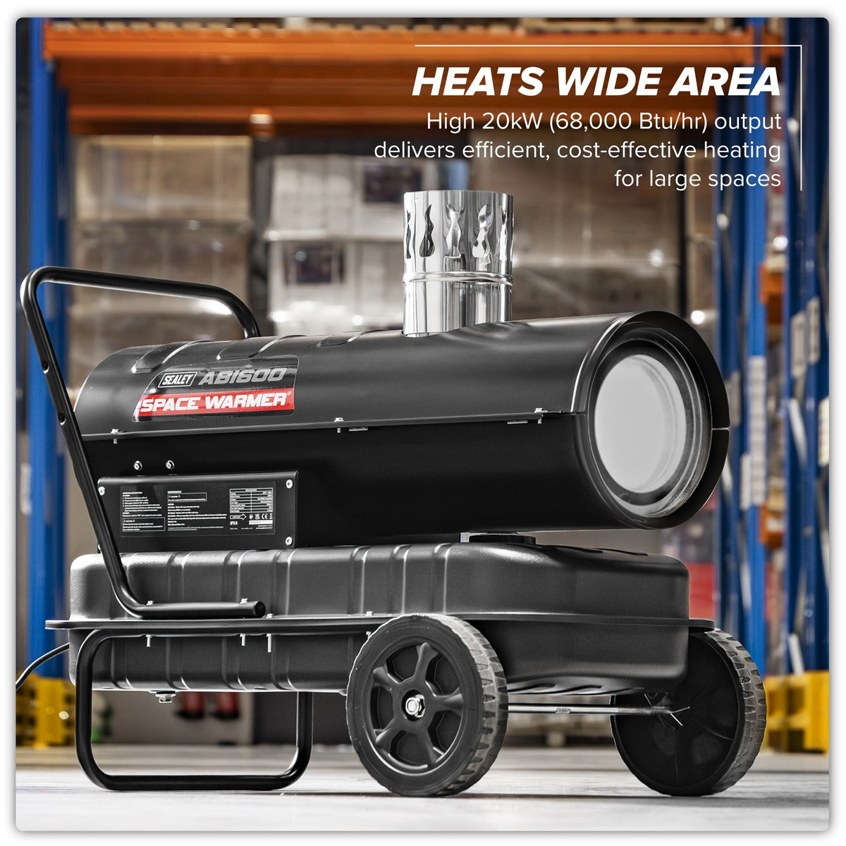 Sealey Space Warmer Indirect Kerosene/Diesel Heater with Wheels 68,000Btu/hr ABI600