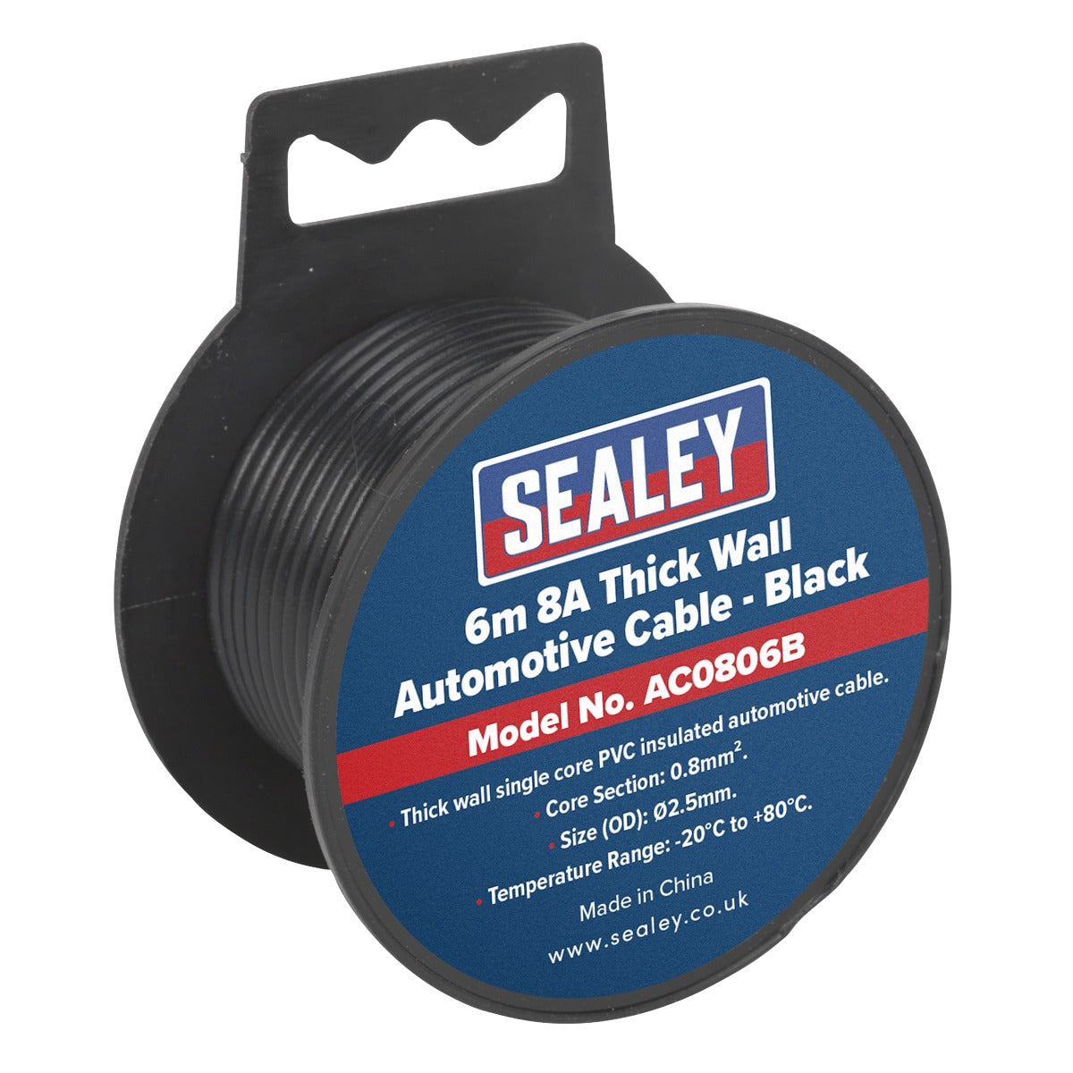 Sealey 8A Thick Wall Automotive Cable 6m - Black AC0806B