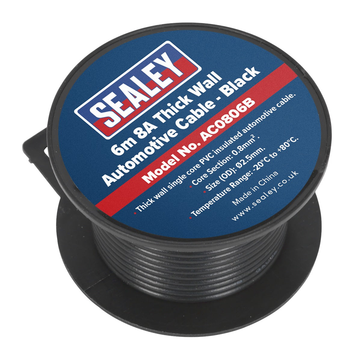 Sealey 8A Thick Wall Automotive Cable 6m - Black AC0806B