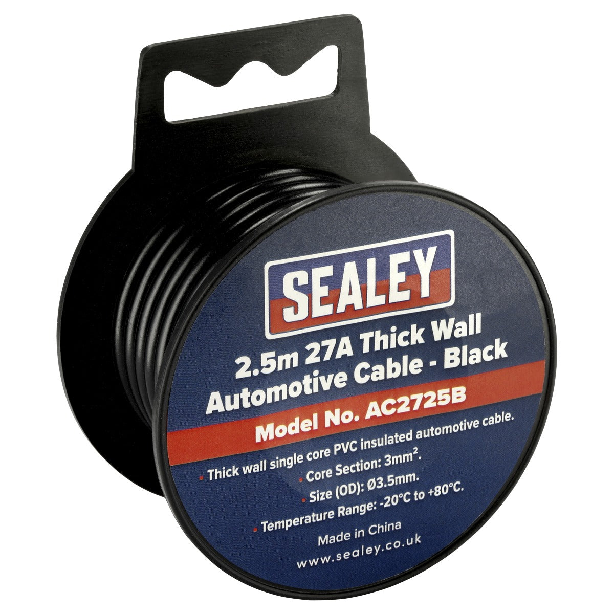Sealey 27A Thick Wall Automotive Cable 2.5m - Black AC2725B