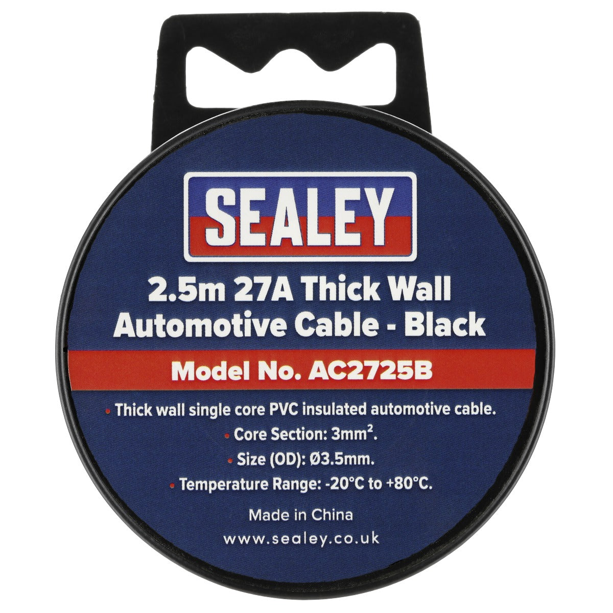 Sealey 27A Thick Wall Automotive Cable 2.5m - Black AC2725B
