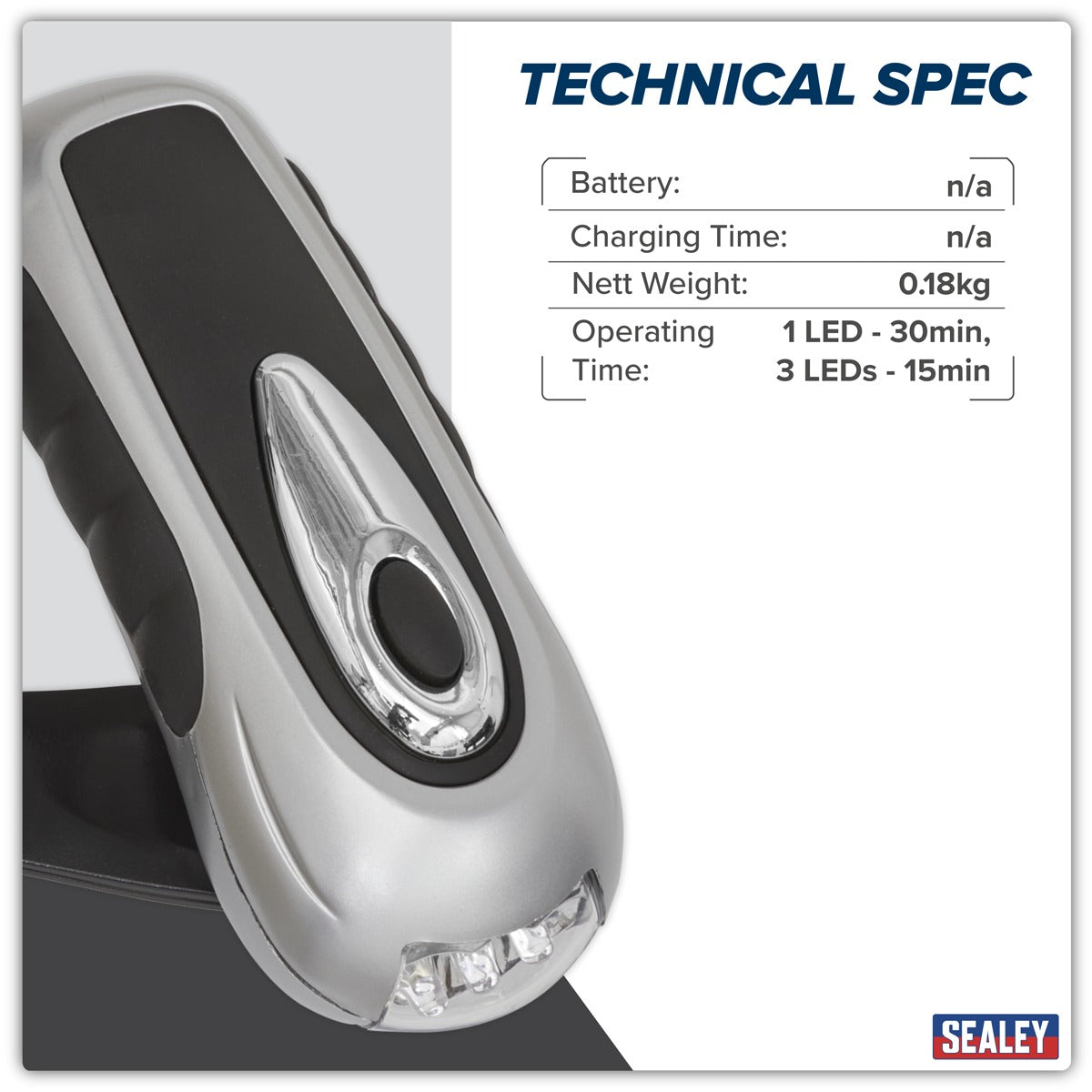 Sealey Rechargeable Wind-Up Torch 3 LED AK3305