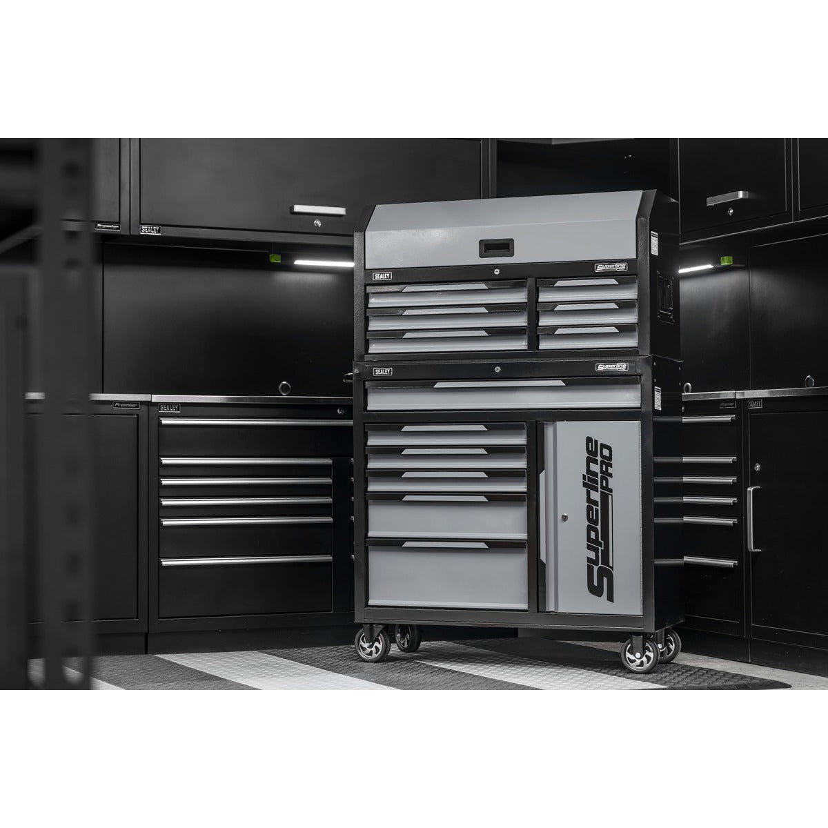 Sealey Superline Pro Topchest & Rollcab Combination 12 Drawer & 1 Door Cupboard - Grey AP1080GR
