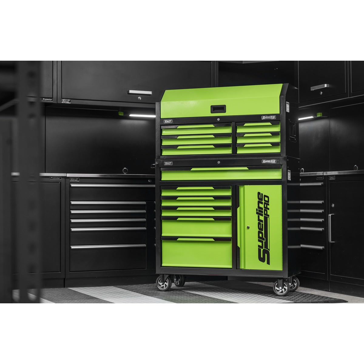 Sealey Superline Pro Topchest & Rollcab Combination 12 Drawer & 1 Door Cupboard - Green AP1080HVG
