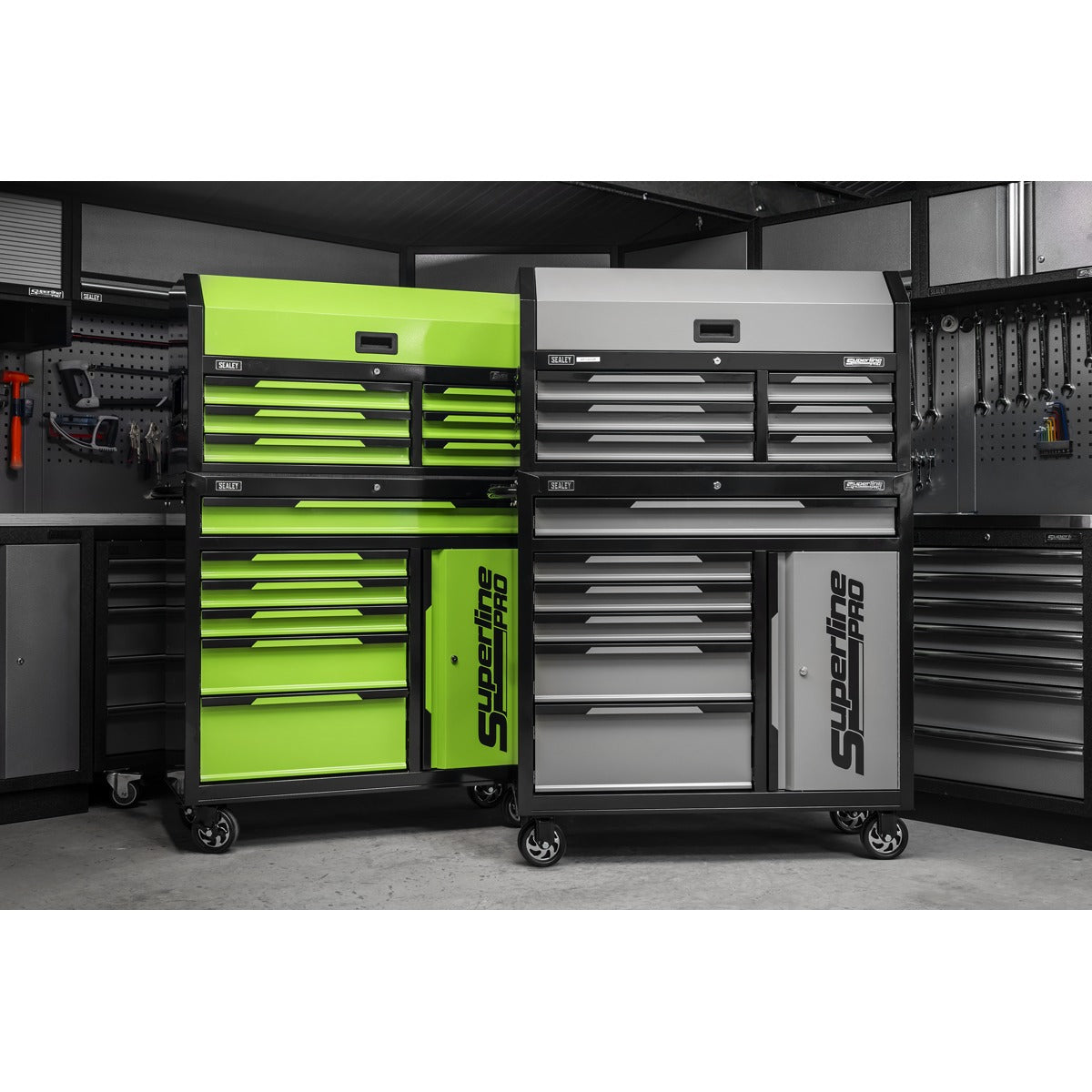 Sealey Superline Pro Topchest & Rollcab Combination 12 Drawer & 1 Door Cupboard - Green AP1080HVG