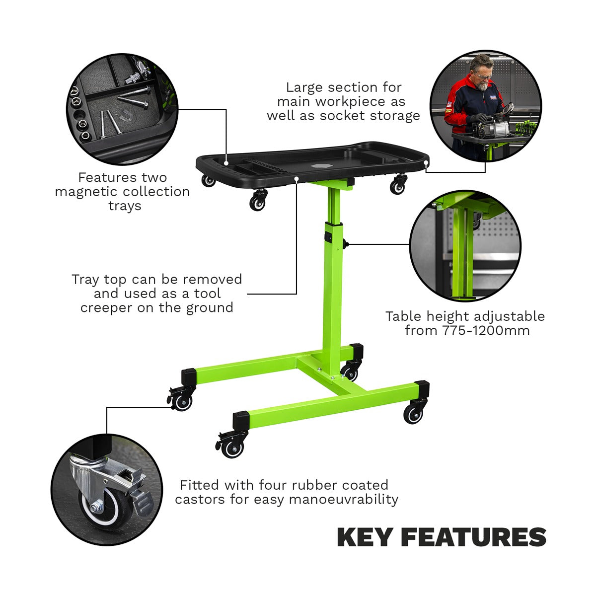 Sealey Adjustable-Height Mobile Workstation with Removable Top Tray AP201