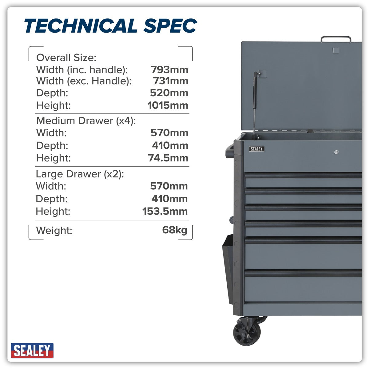 Sealey Superline Pro Tool Trolley 6 Drawer - Grey AP266G
