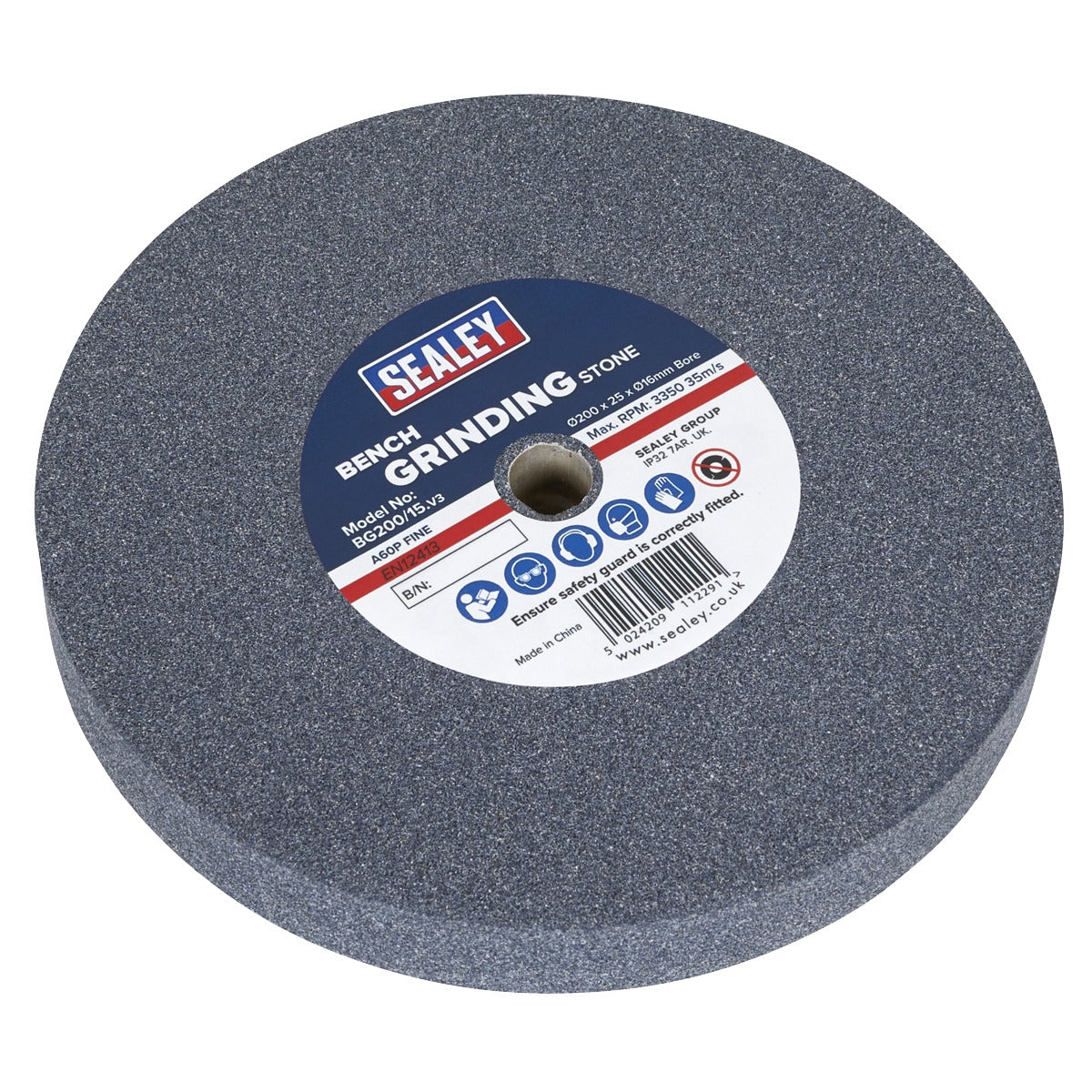 Sealey 200 x 25mm Grinding Stone 16mm Bore - A60P Fine BG200/15