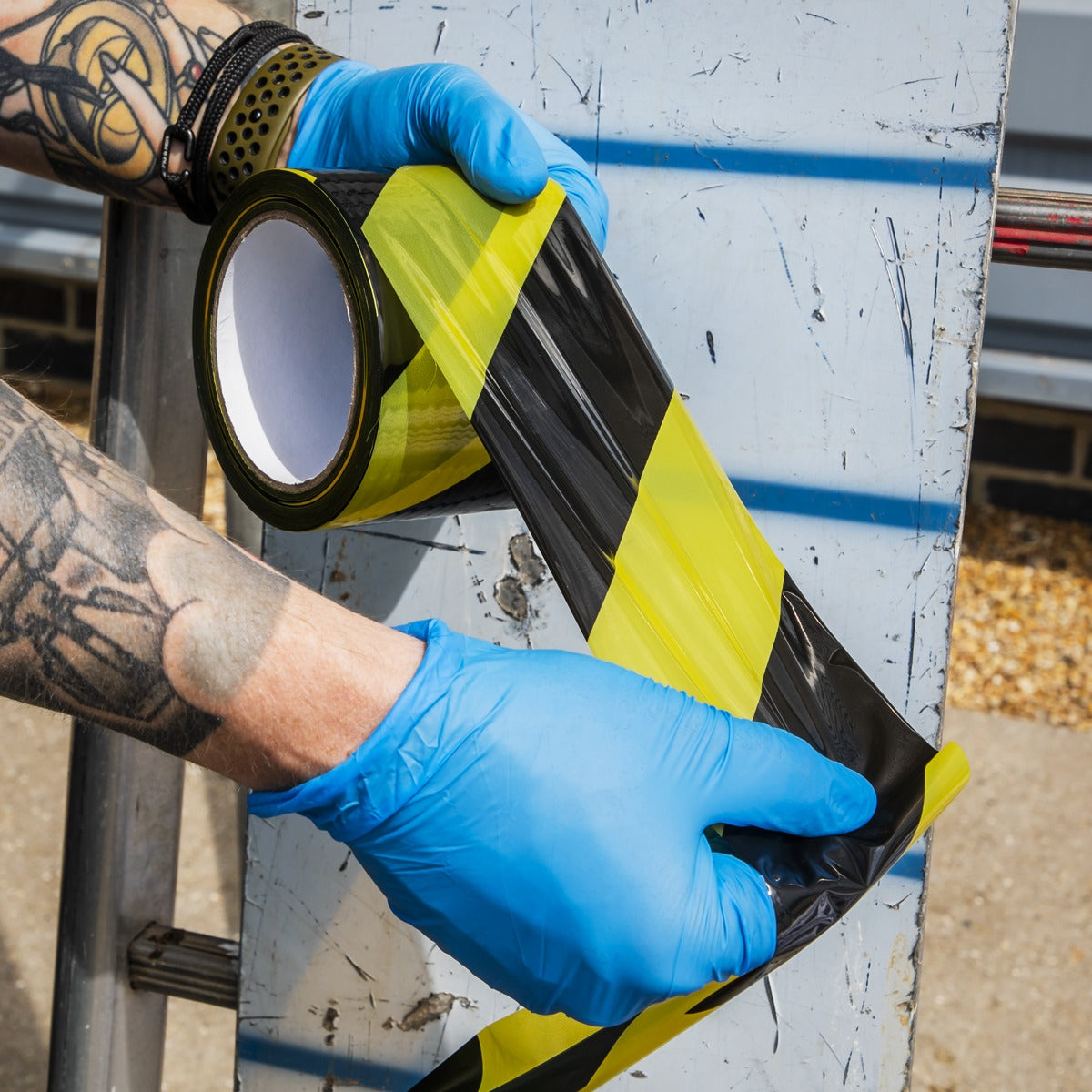 Sealey Non-Adhesive Hazard Warning Barrier Tape 80mm x 100m - Black/Yellow BTBY