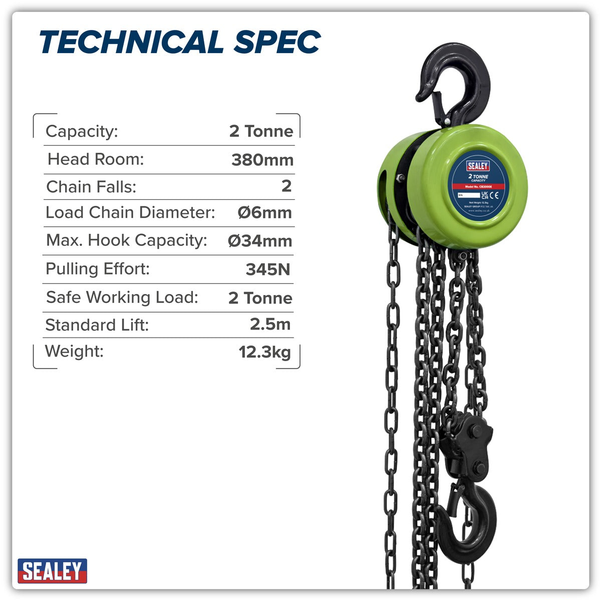 Sealey 2.5m Chain Block 2 Tonne CB2000E