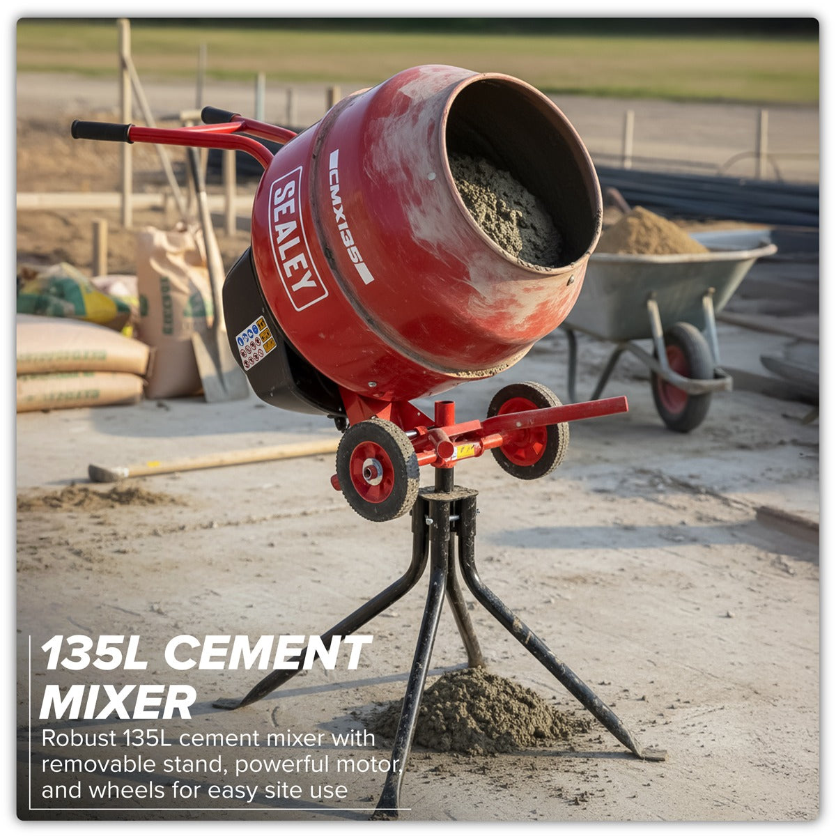 Sealey 135L Cement Mixer with Stand 550W CMX135
