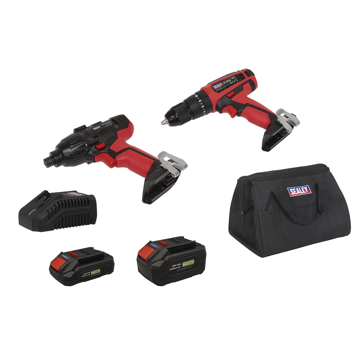 Sealey 2 x SV20 Series Cordless Power EU Tool Kit 20V Euro Plug - 2 Batteries CP20VDDCOMBOEU
