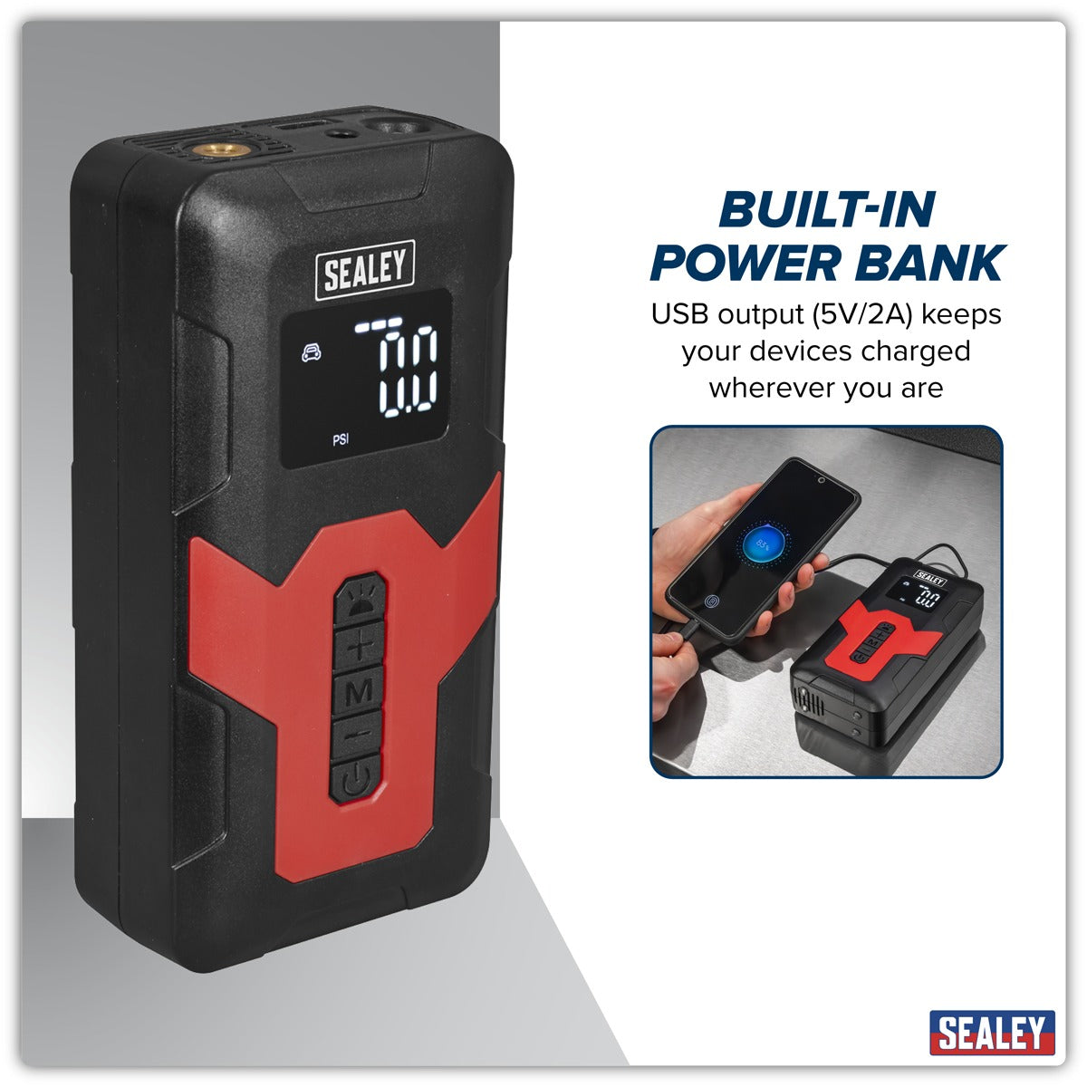 Sealey Rechargeable Tyre Inflator & Power Bank with Worklight 12V CTI140