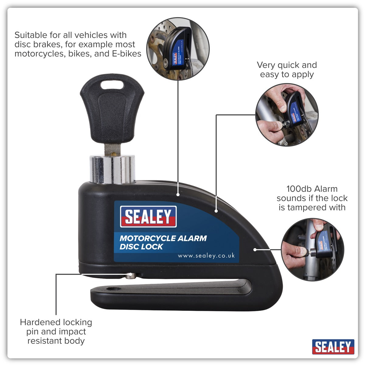 Sealey Motorcycle Alarm Disc Lock - Pair DL5052