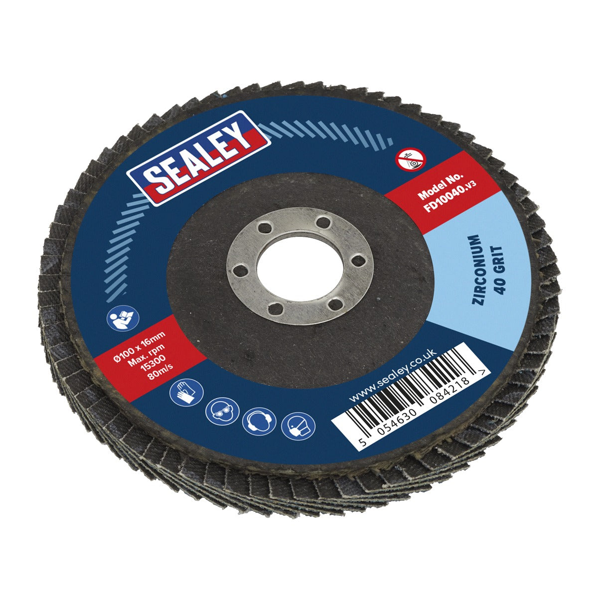 Sealey 100mm Zirconium Flap Disc 40Grit 16mm Bore FD10040