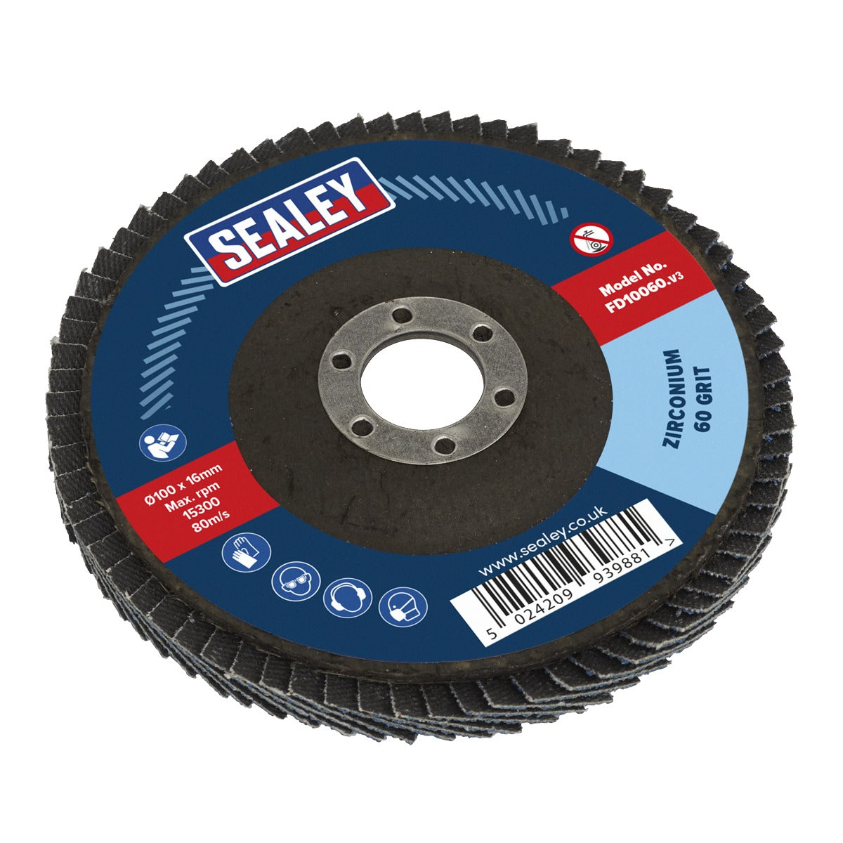 Sealey 100mm Zirconium Flap Disc 60Grit 16mm Bore FD10060