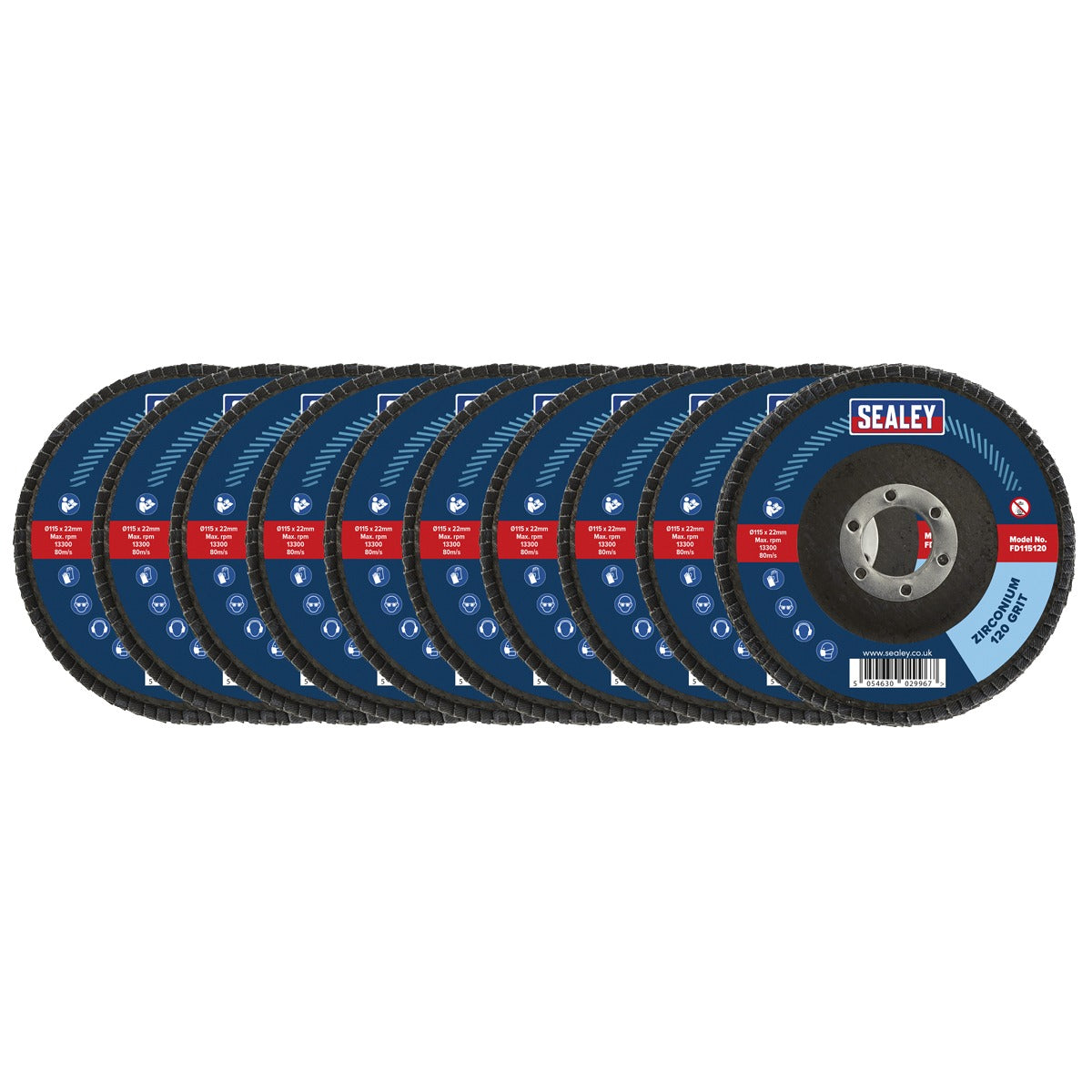 Sealey 115mm Zirconium Flap Discs 120Grit 22mm Bore - Pack of 10 FD11512010