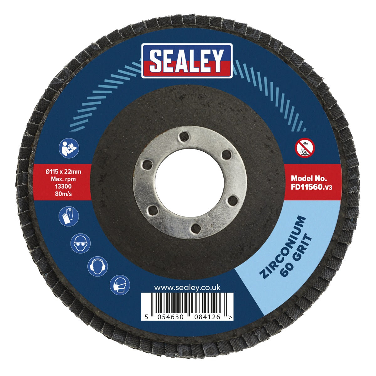 Sealey 115mm Zirconium Flap Discs 60Grit 22mm Bore - Pack of 10 FD1156010
