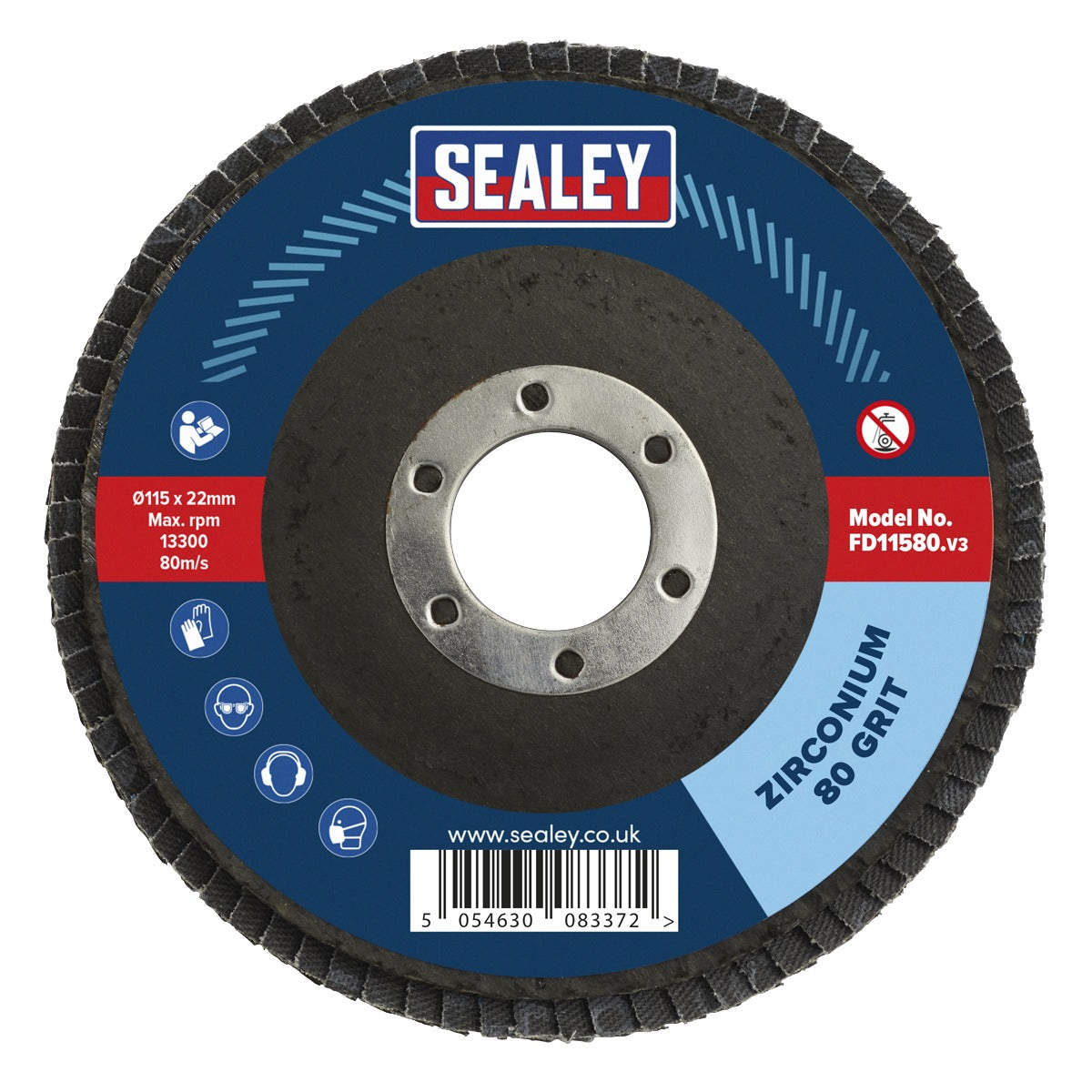 Sealey 115mm Zirconium Flap Disc 80Grit 22mm Bore FD11580