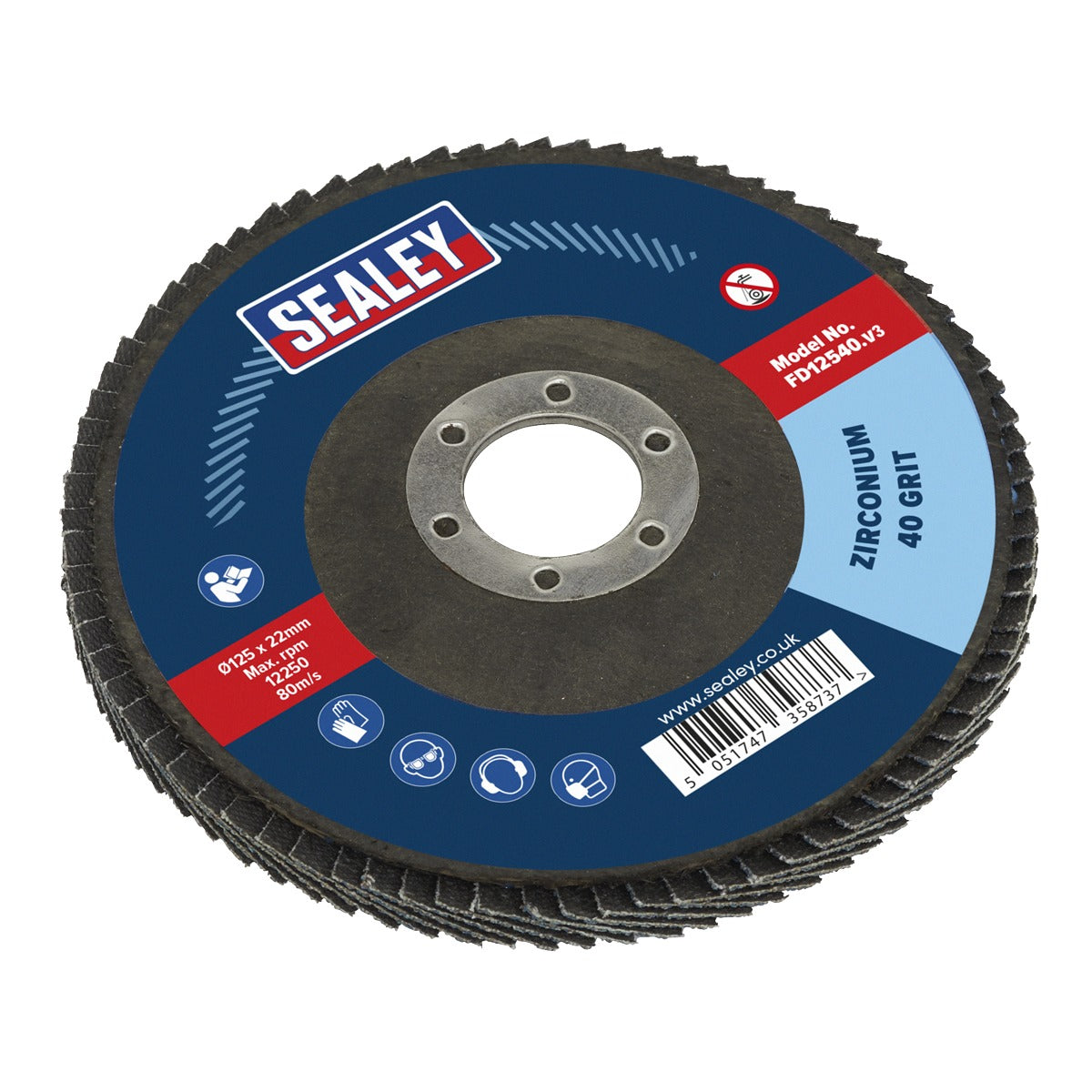 Sealey 125mm Zirconium Flap Disc 40Grit 22mm Bore FD12540