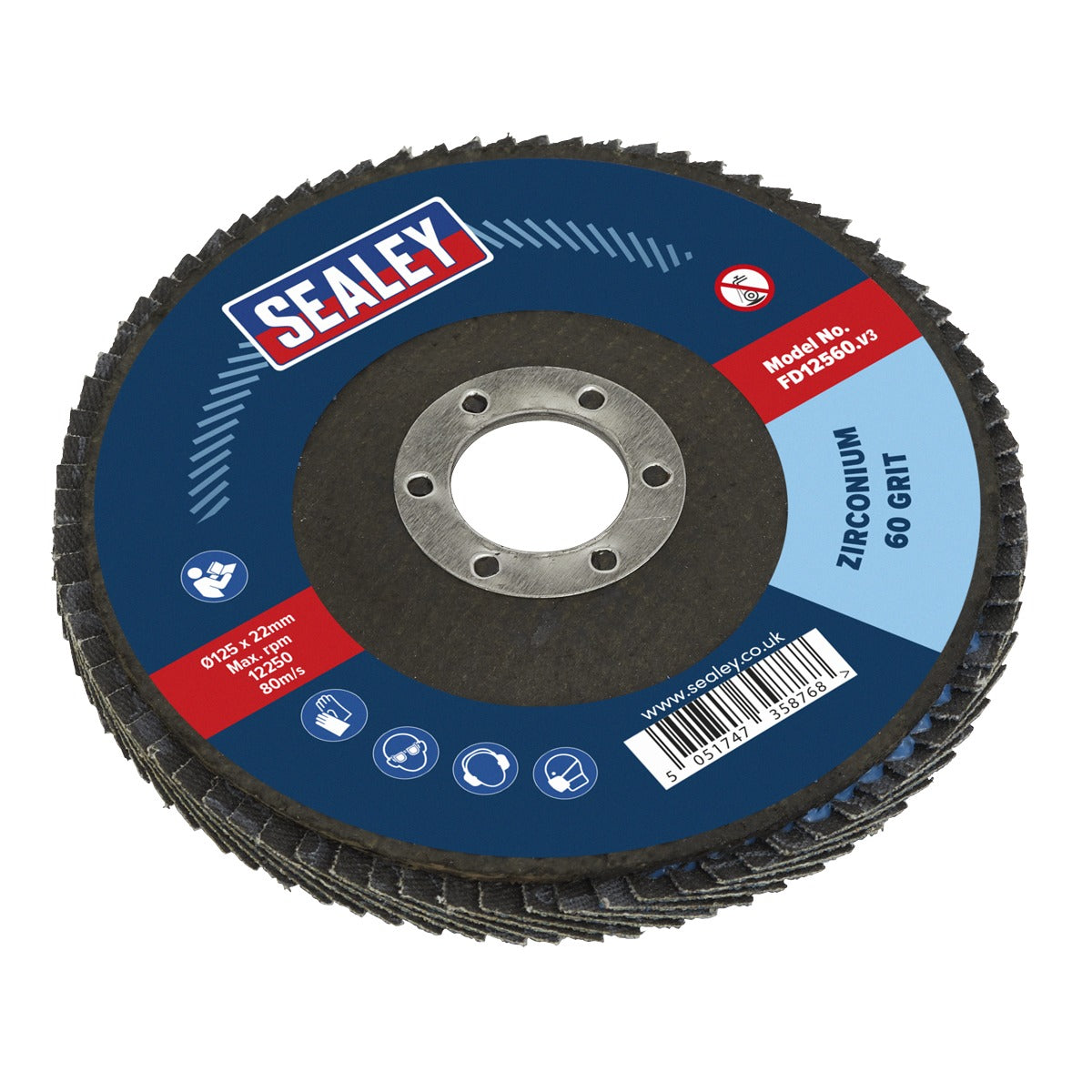 Sealey 125mm Zirconium Flap Disc 60Grit 22mm Bore FD12560