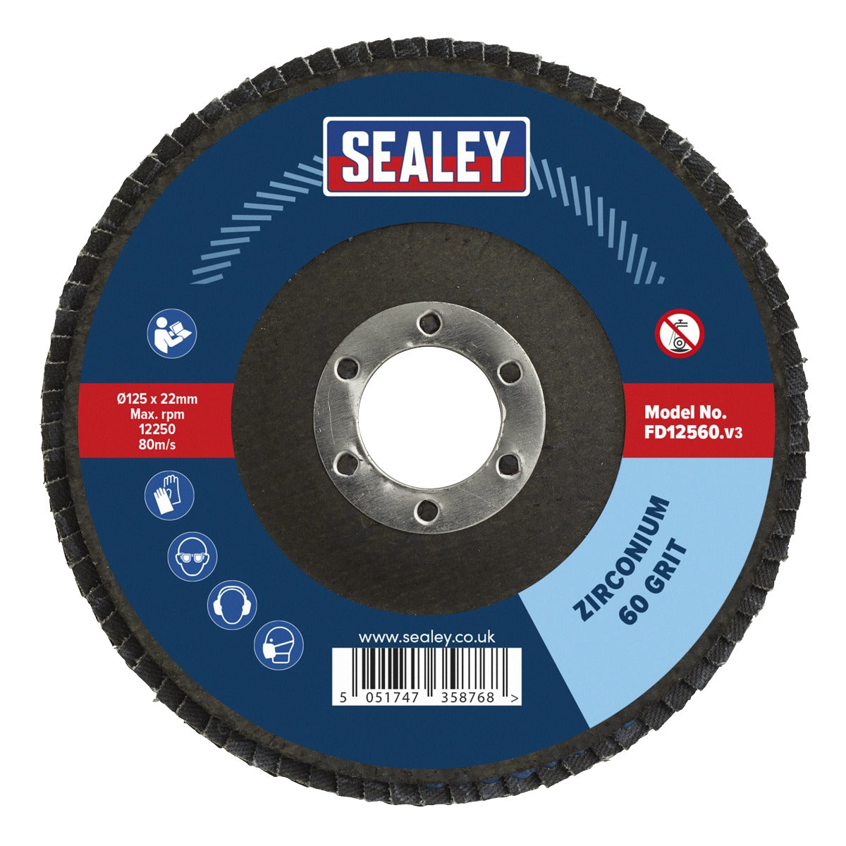Sealey 125mm Zirconium Flap Disc 60Grit 22mm Bore FD12560