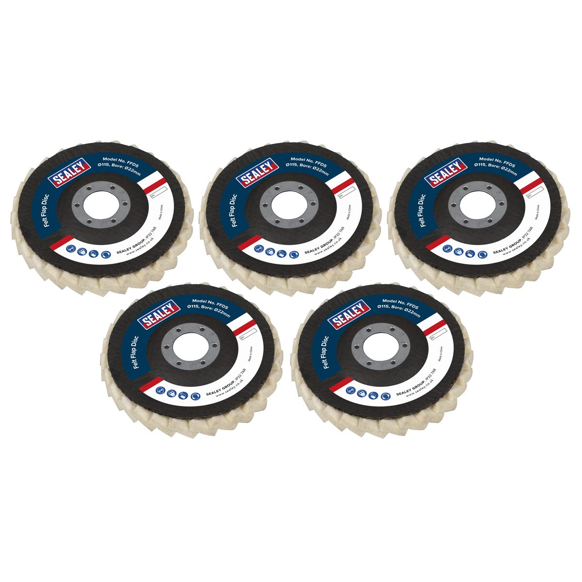 Sealey Felt Flap Disc Ø115mm Ø22mm Bore - Pack of 5 FFD5