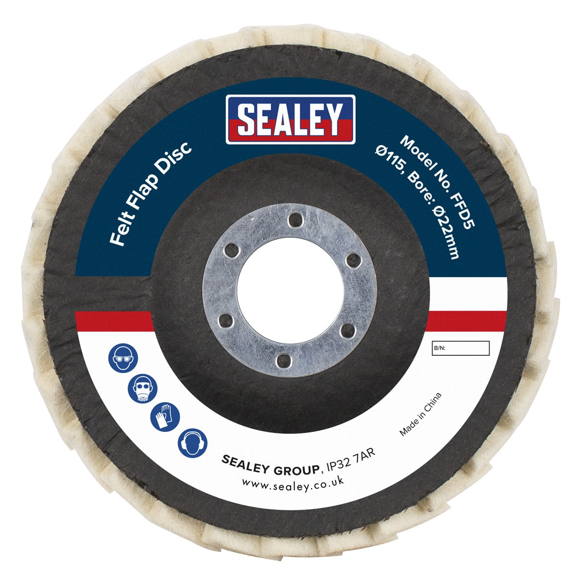 Sealey Felt Flap Disc Ø115mm Ø22mm Bore - Pack of 5 FFD5