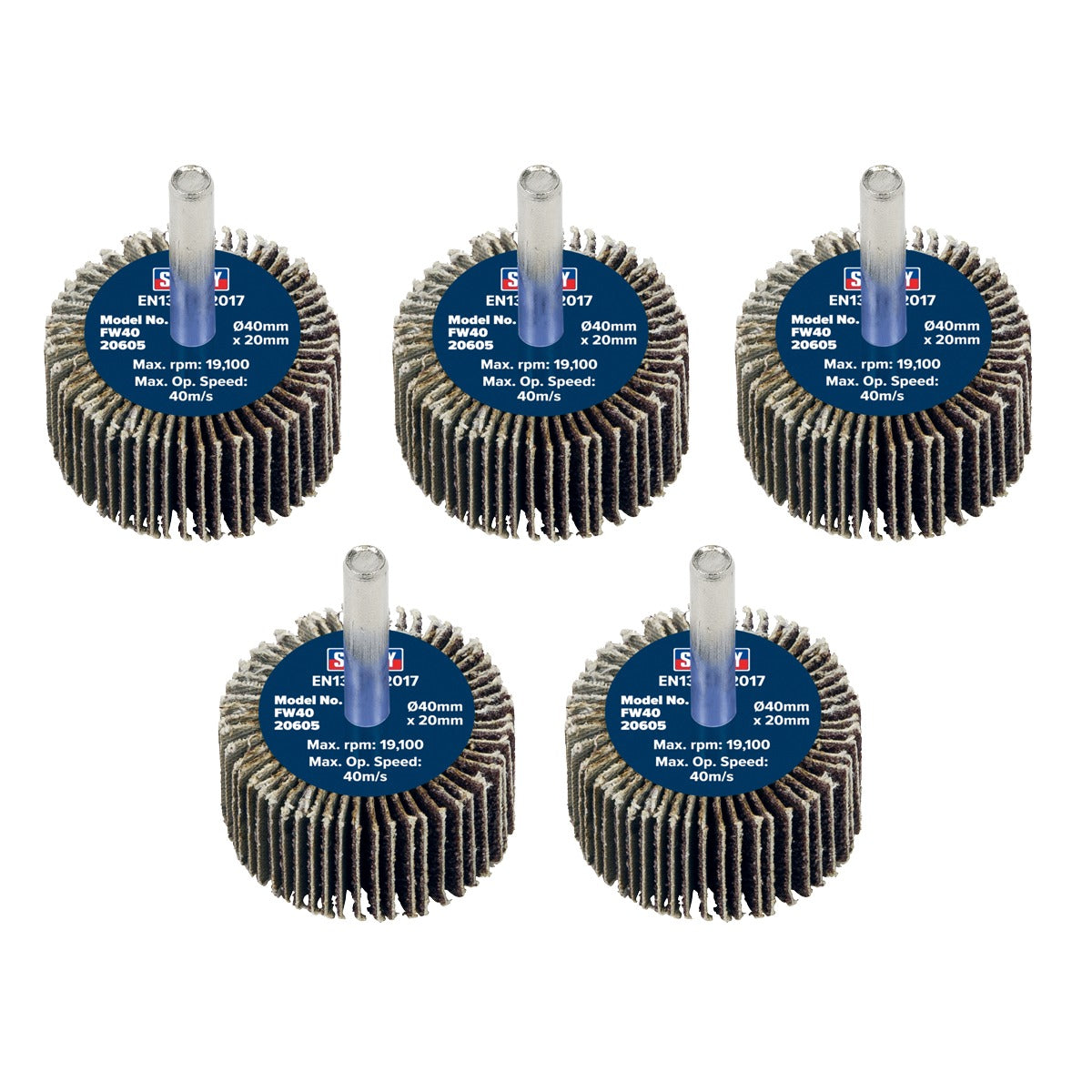 Sealey 40 x 20mm Abrasive Flap Wheel with 6mm Shaft 60Grit - Pack of 5 FW4020605