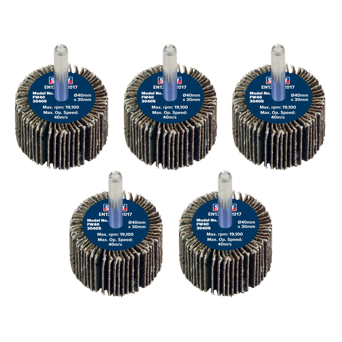 Sealey 40 x 30mm Abrasive Flap Wheel with 6mm Shaft 40Grit - Pack of 5 FW4030405