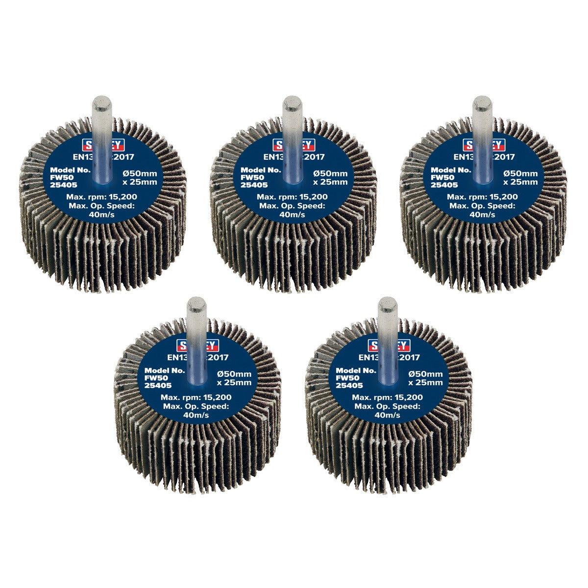 Sealey 50 x 25mm Abrasive Flap Wheel with 6mm Shaft 40Grit - Pack of 5 FW5025405