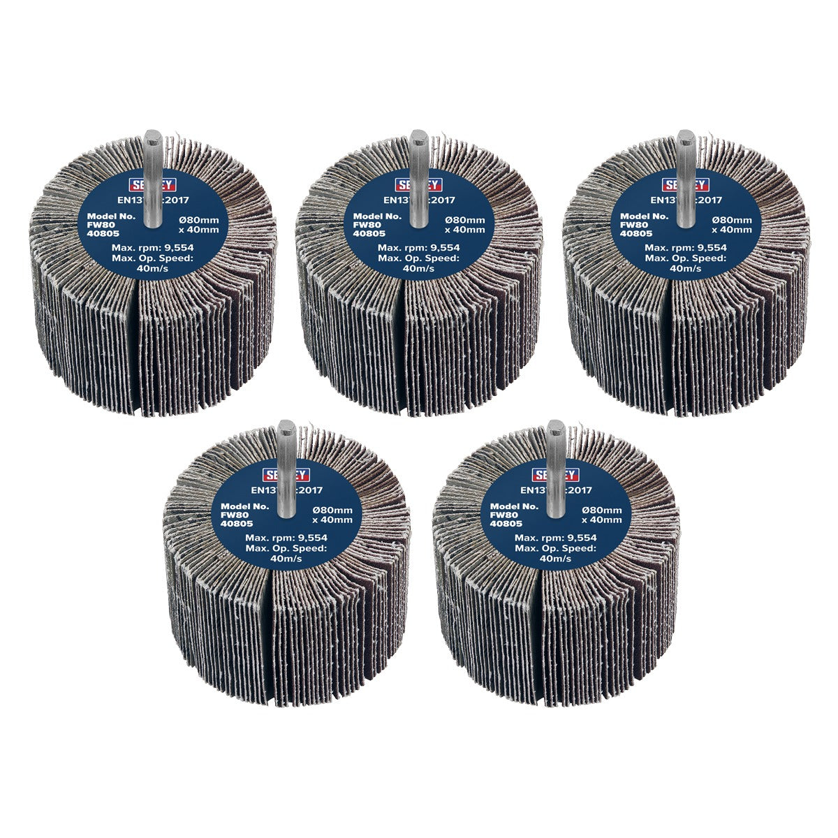 Sealey 80 x 40mm Abrasive Flap Wheel with 6mm Shaft 80Grit - Pack of 5 FW8040805